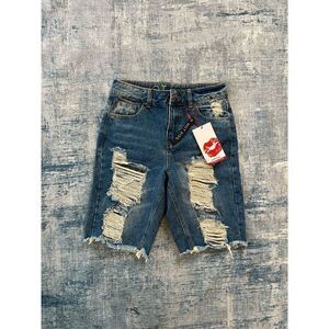 NWT! Hot Kiss Distressed Denim Highest Rise Bermuda Shorts Size 1